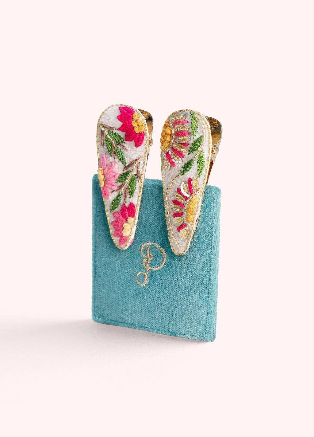 Jewelled Hair Clips - Cream Flora