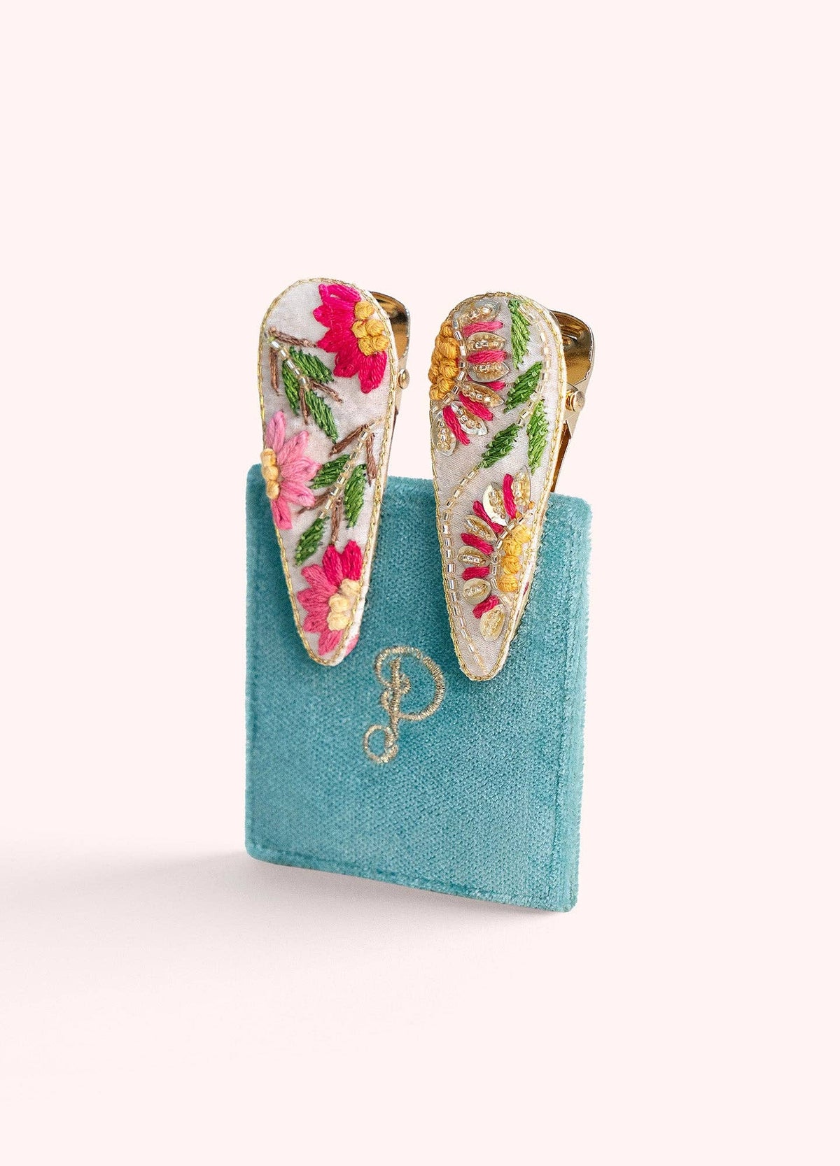 Jewelled Hair Clips - Cream Flora