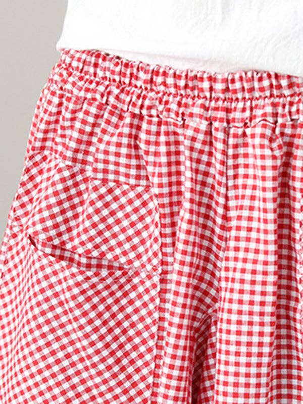 High Waisted Irregularity Elasticity Plaid Pleated Pockets Skirts