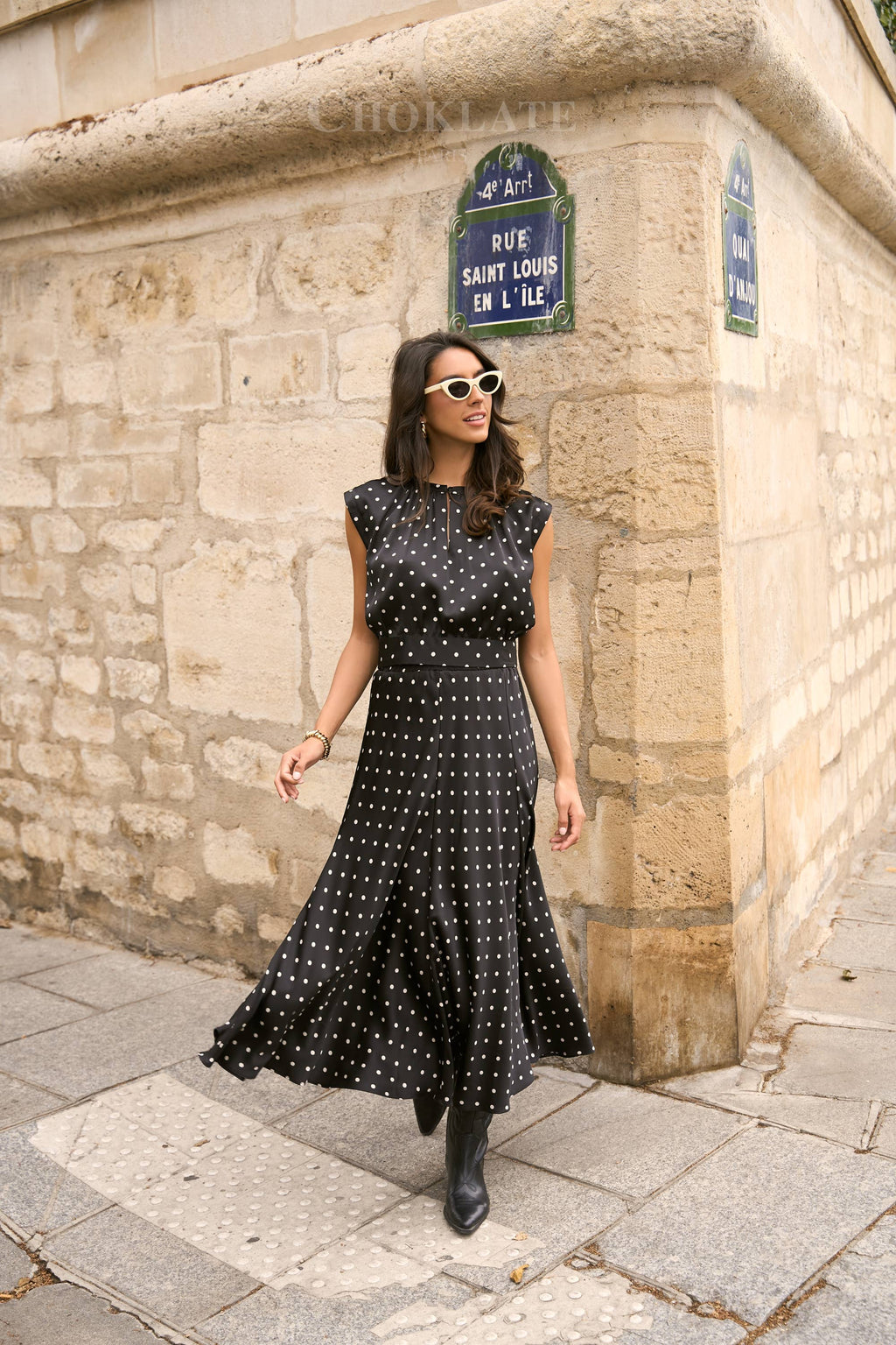 Crop-top & Polka-Dot Skirt Set