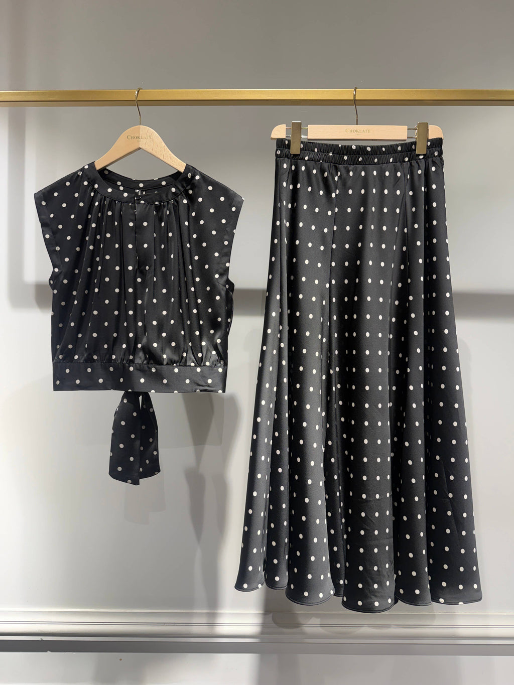 Crop-top & Polka-Dot Skirt Set