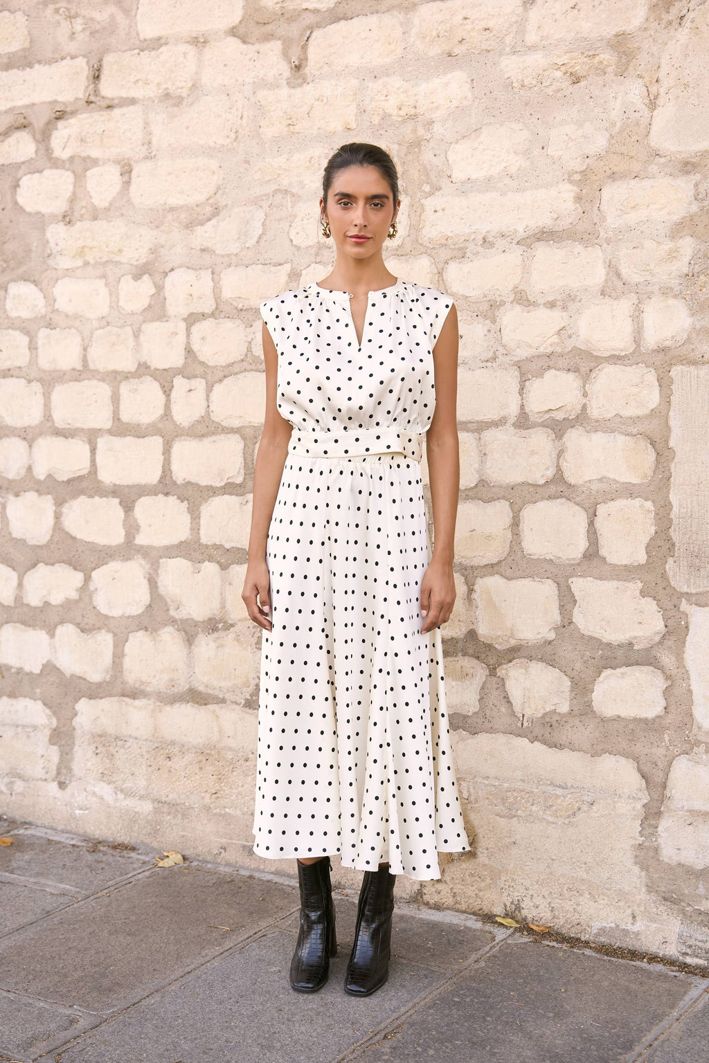 Crop-top & Polka-Dot Skirt Set