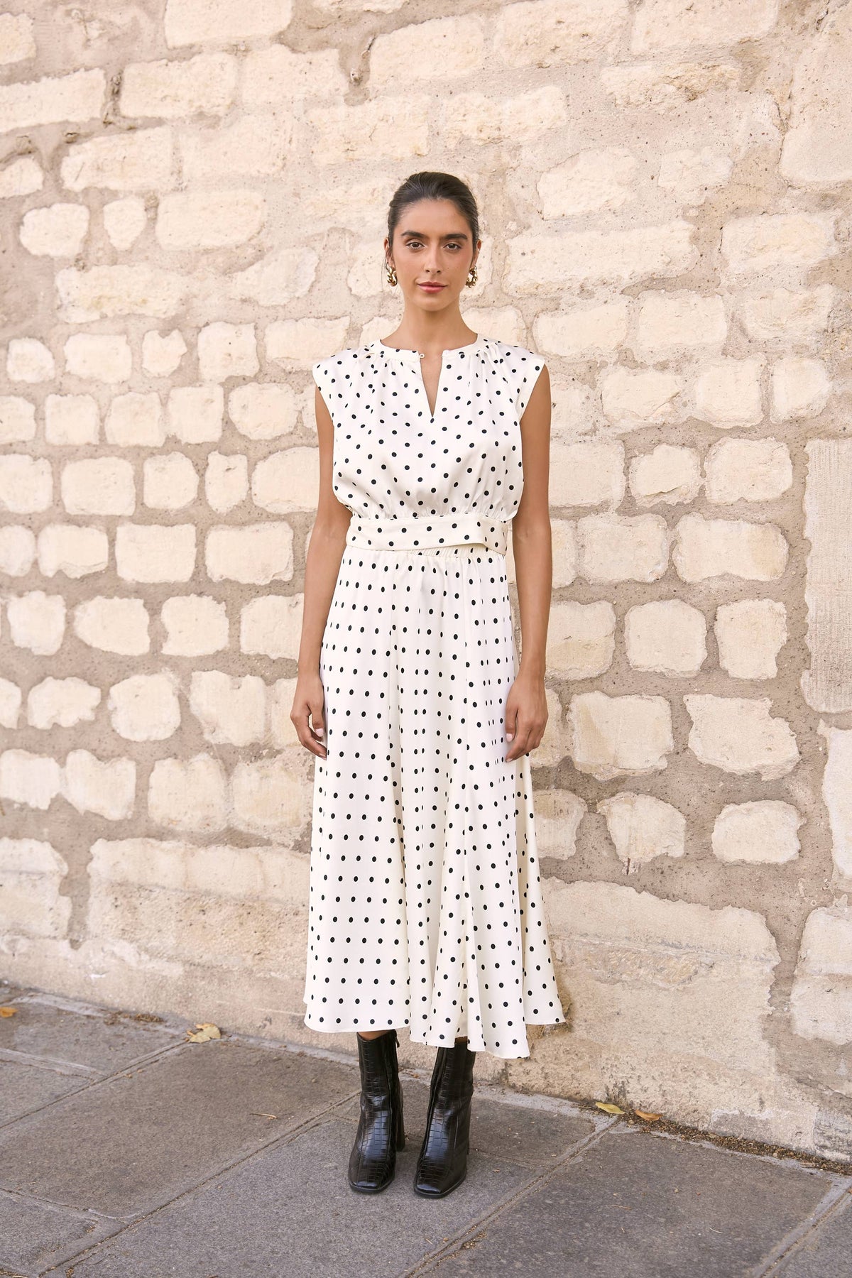 Crop-top & Polka-Dot Skirt Set