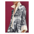Long Sleeves Loose Printed Lapel Mini Dresses