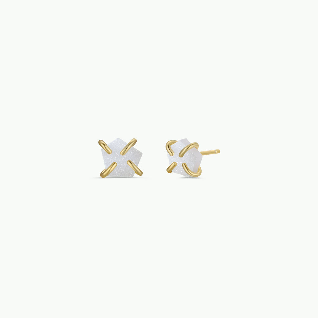Druzy Prong - White - Gold Earrings
