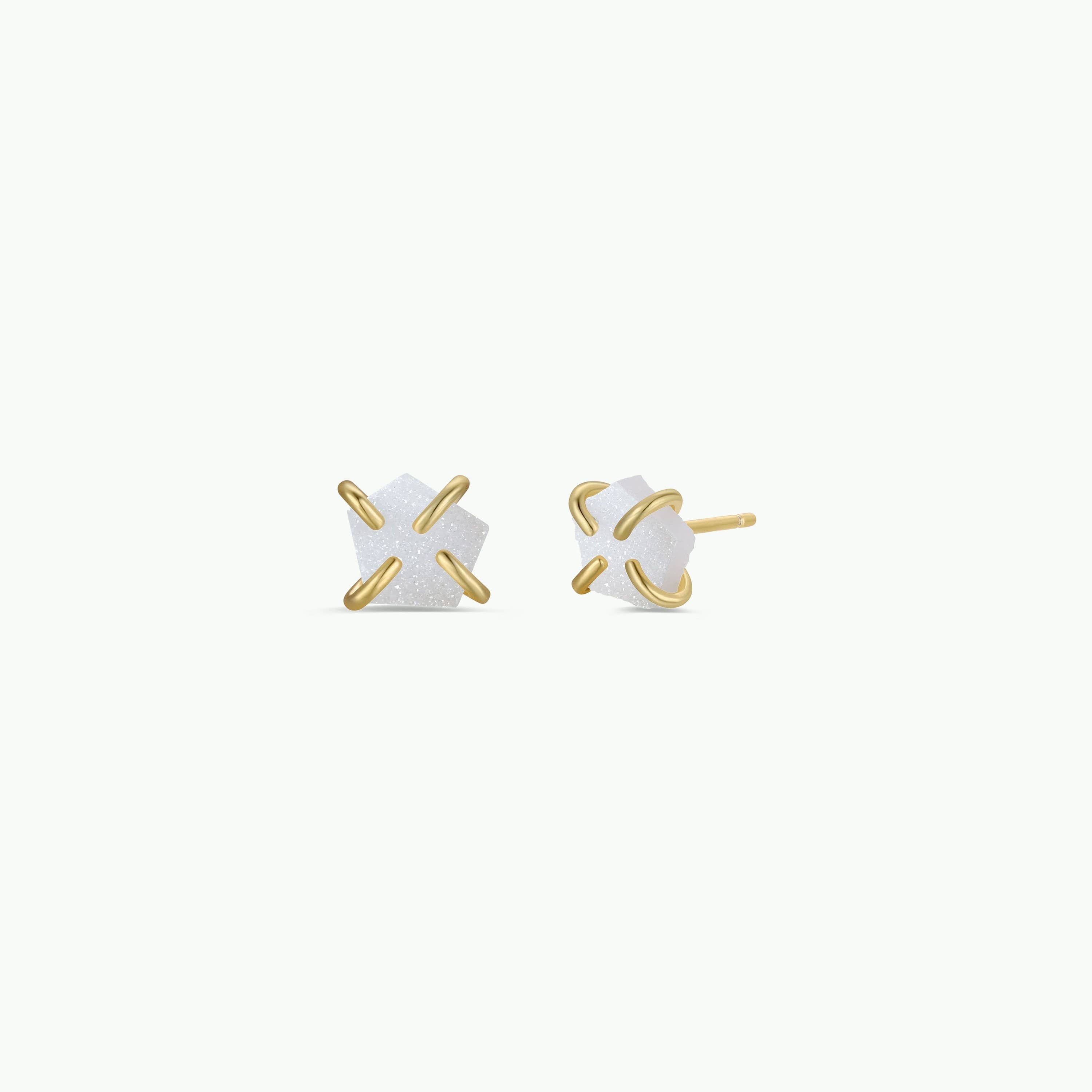 Druzy Prong - White - Gold Earrings