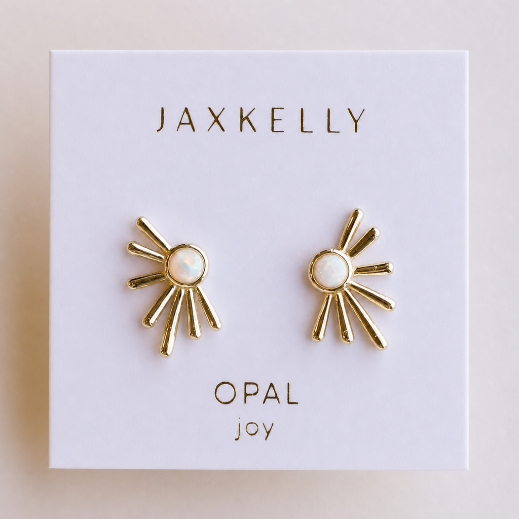 Sun Ray - White Opal - Gold Earrings