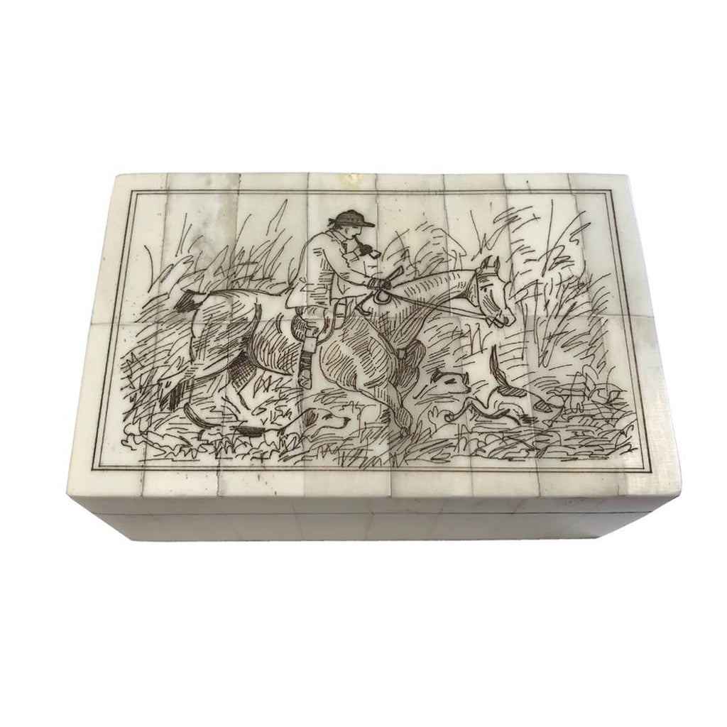 Full Cry Equestrian Vintage Scrimshaw Bone Box