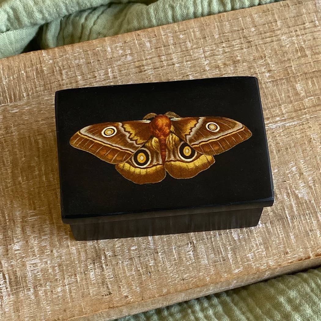 Emperor Moth Black Soapstone Trinket Jewelry | Storage Box