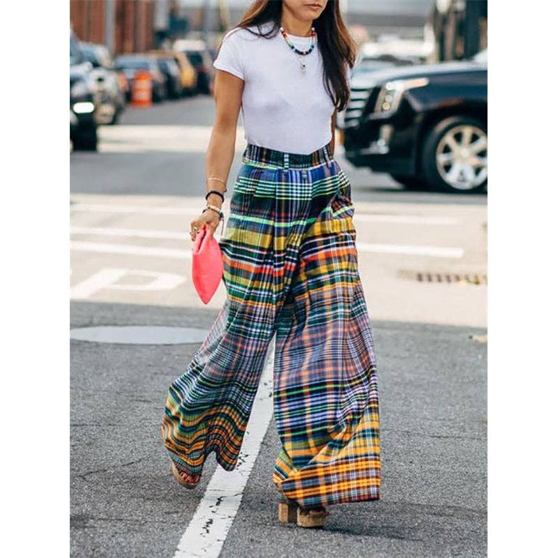 Stylish Wide Leg Checkerboard Casual Pants