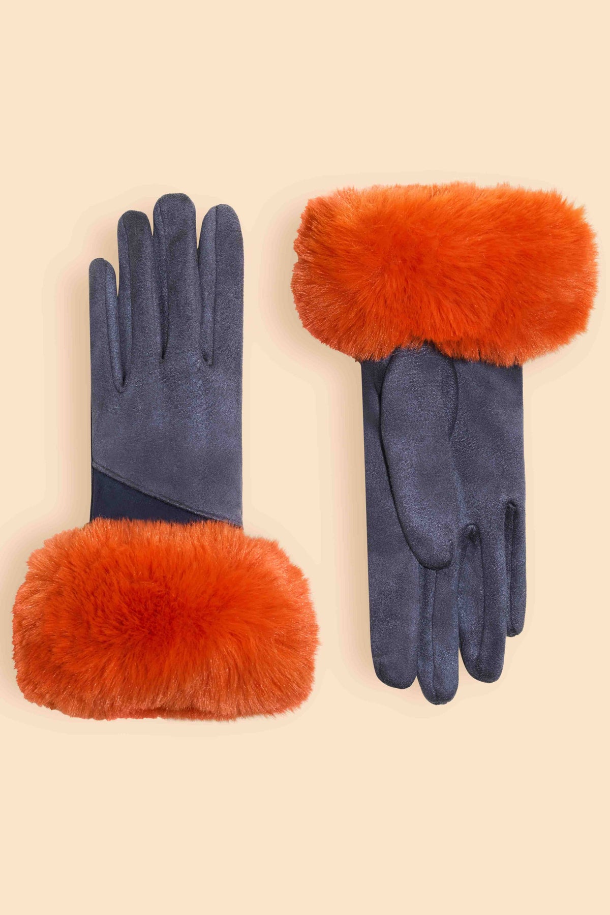 Two Tone Bettina Faux Fur Glove - Denim