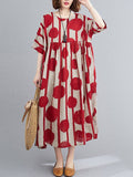 Original Polka-Dot Split-Joint Round-Neck Midi Dress