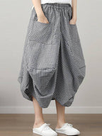 High Waisted Irregularity Elasticity Plaid Pleated Pockets Skirts