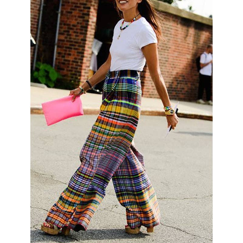 Stylish Wide Leg Checkerboard Casual Pants