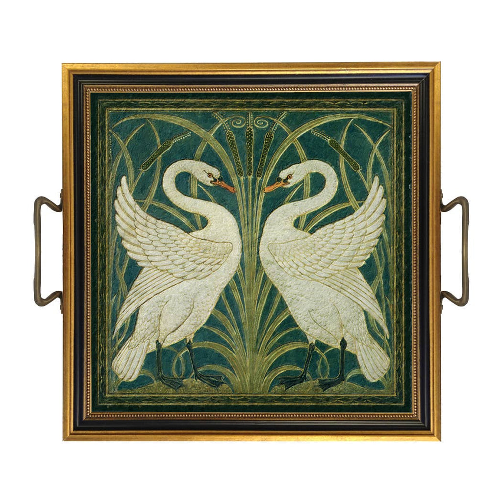 Two White Swans Decorative Tray Behind Glass | Serveware