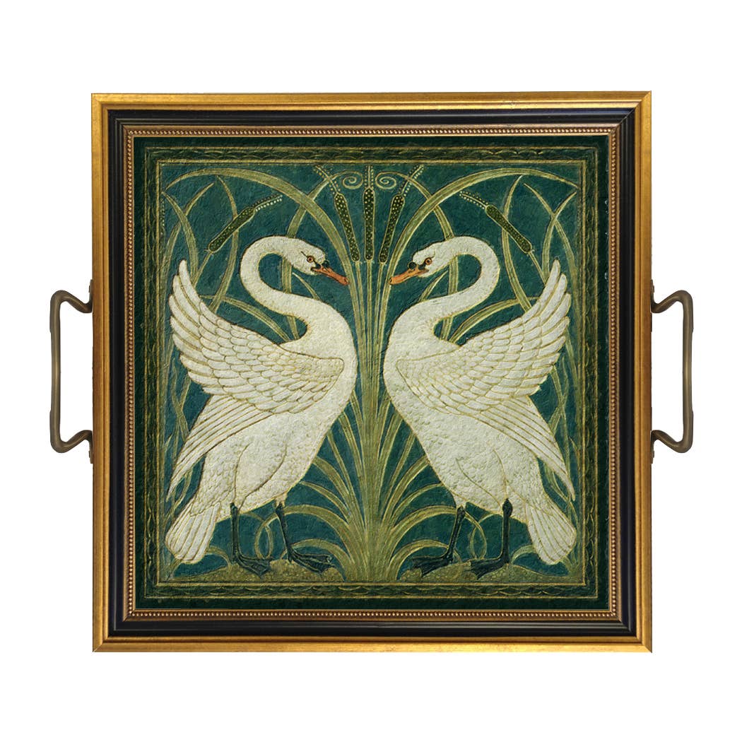 Two White Swans Decorative Tray Behind Glass | Serveware