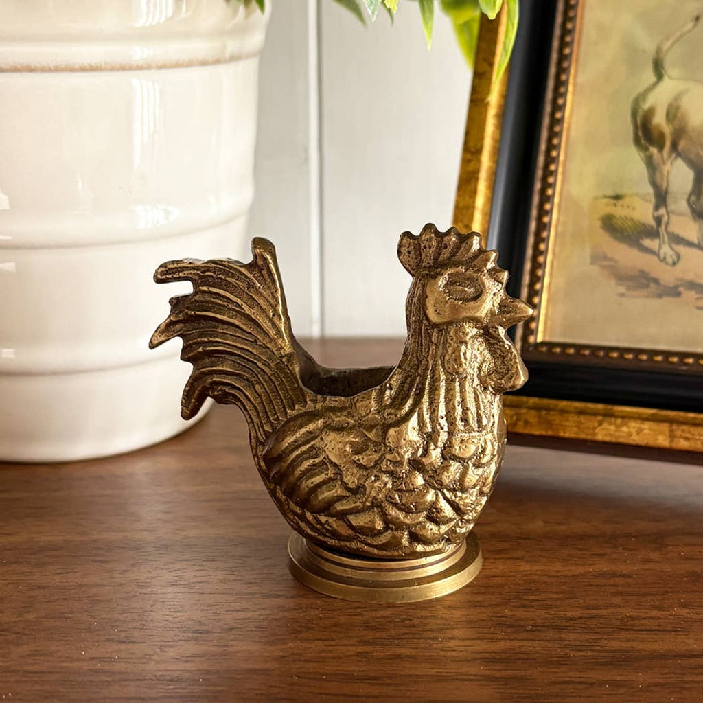 Brass Rooster Matchstick-Toothpick Holder