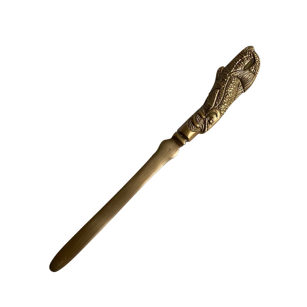 Solid Antiqued Brass Fish Letter Opener