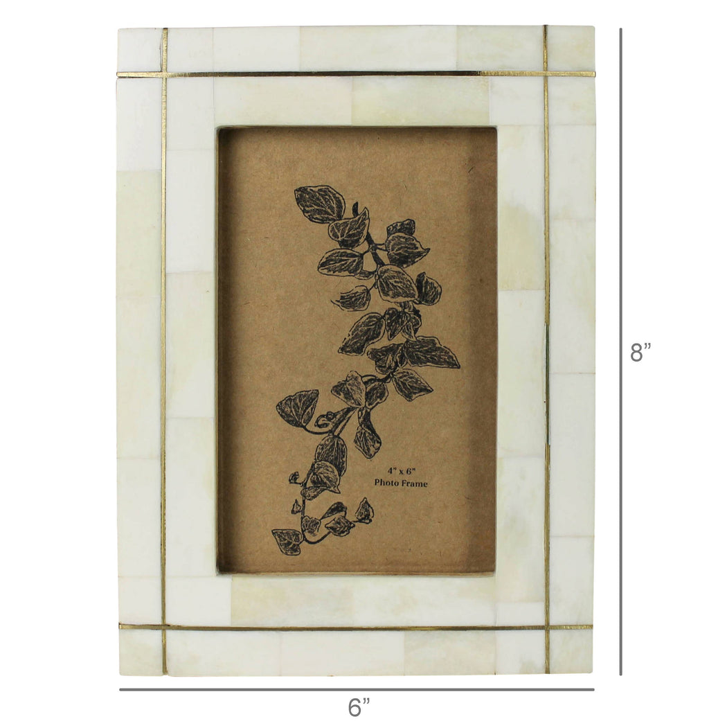 Bone with Brass Grid Frame - 4x6