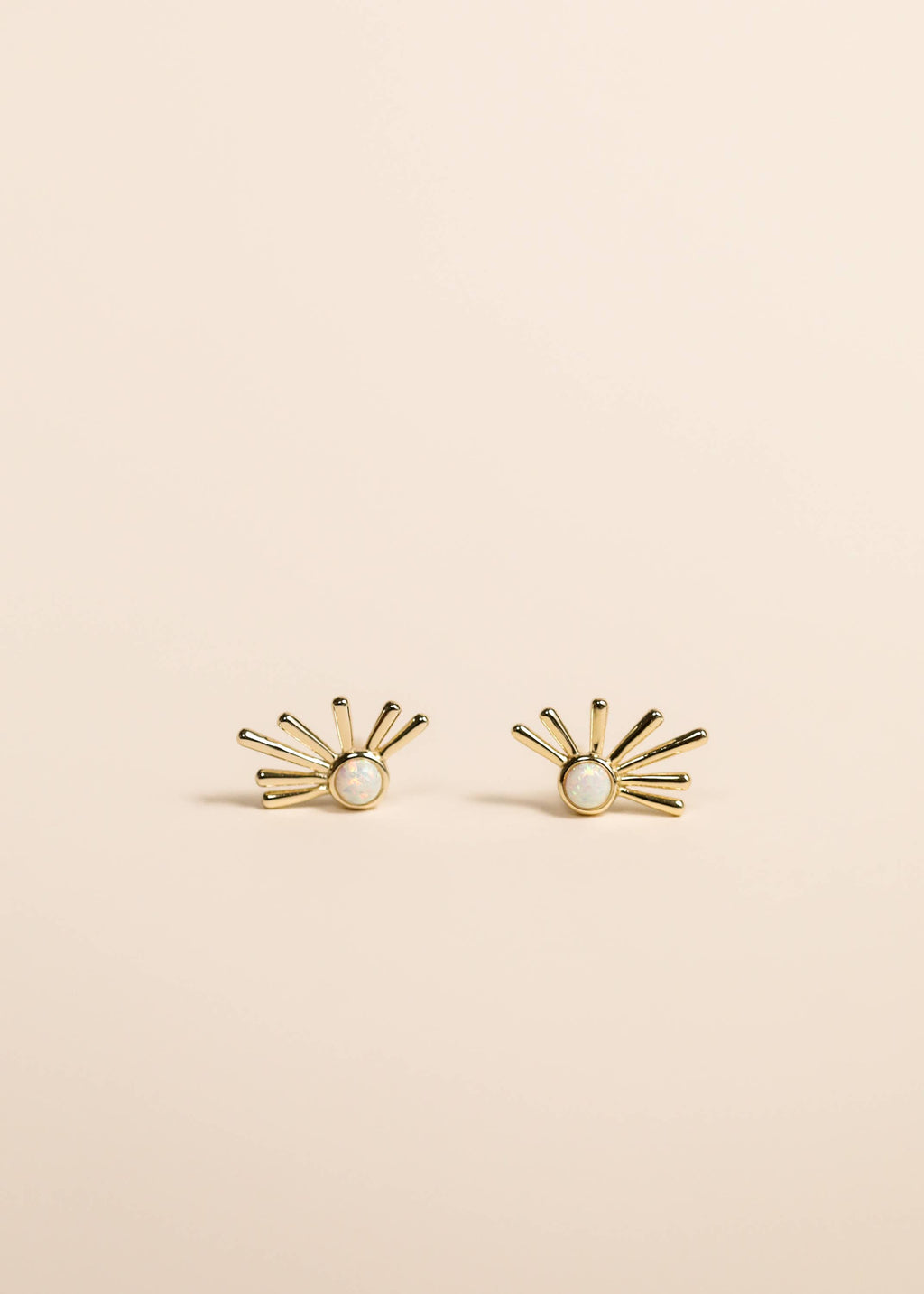 Sun Ray - White Opal - Gold Earrings