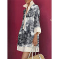 Long Sleeves Loose Printed Lapel Mini Dresses
