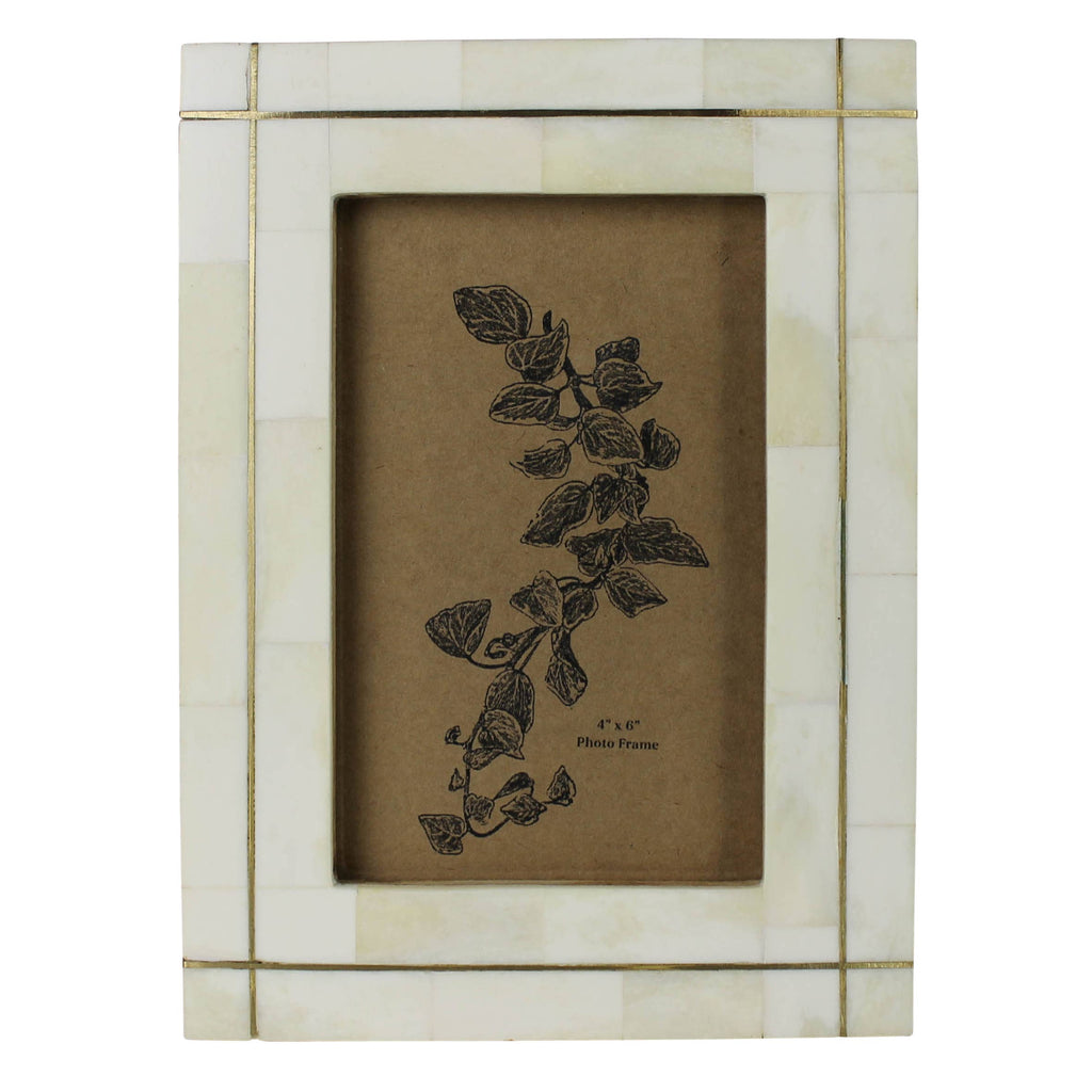 Bone with Brass Grid Frame - 4x6