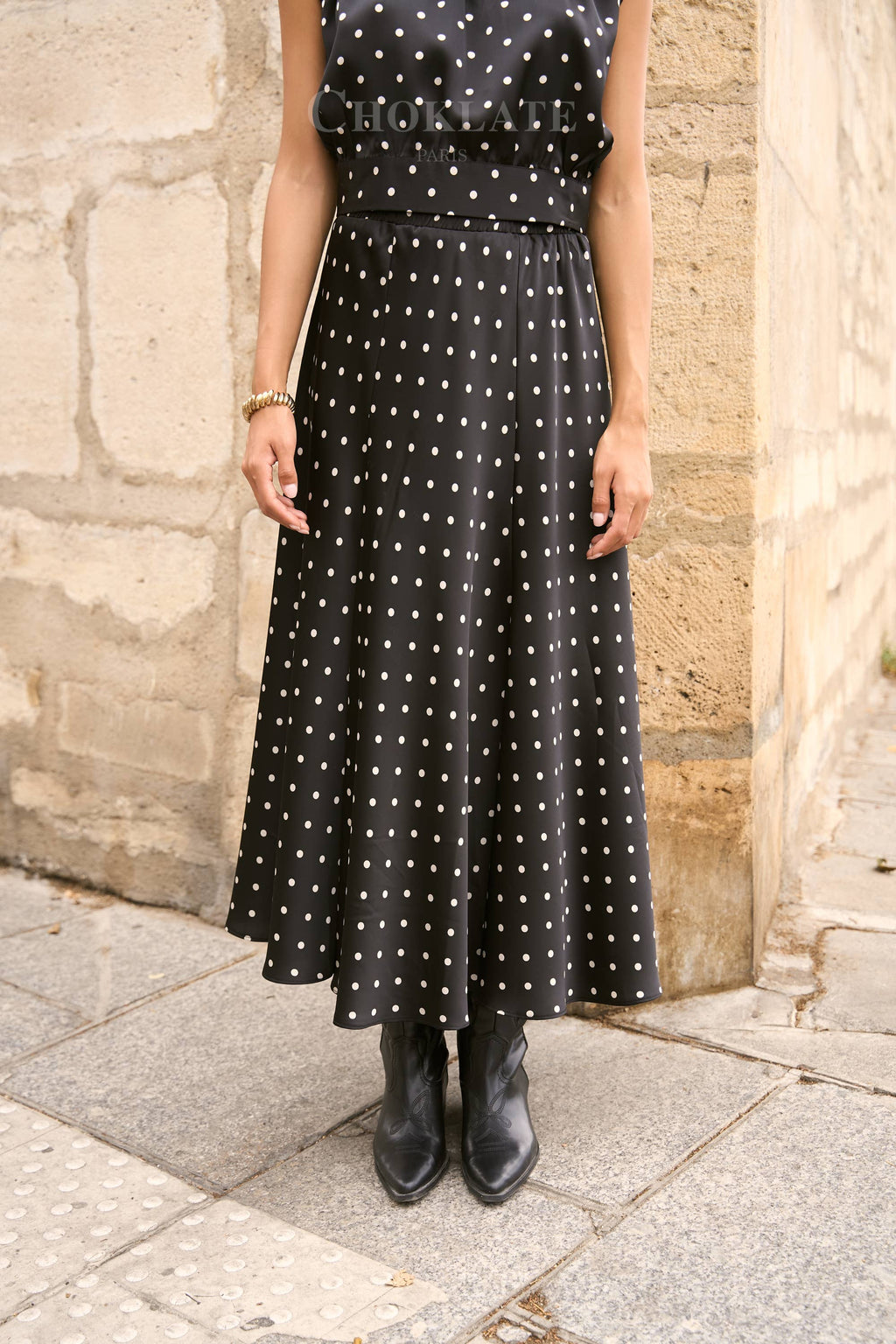 Crop-top & Polka-Dot Skirt Set