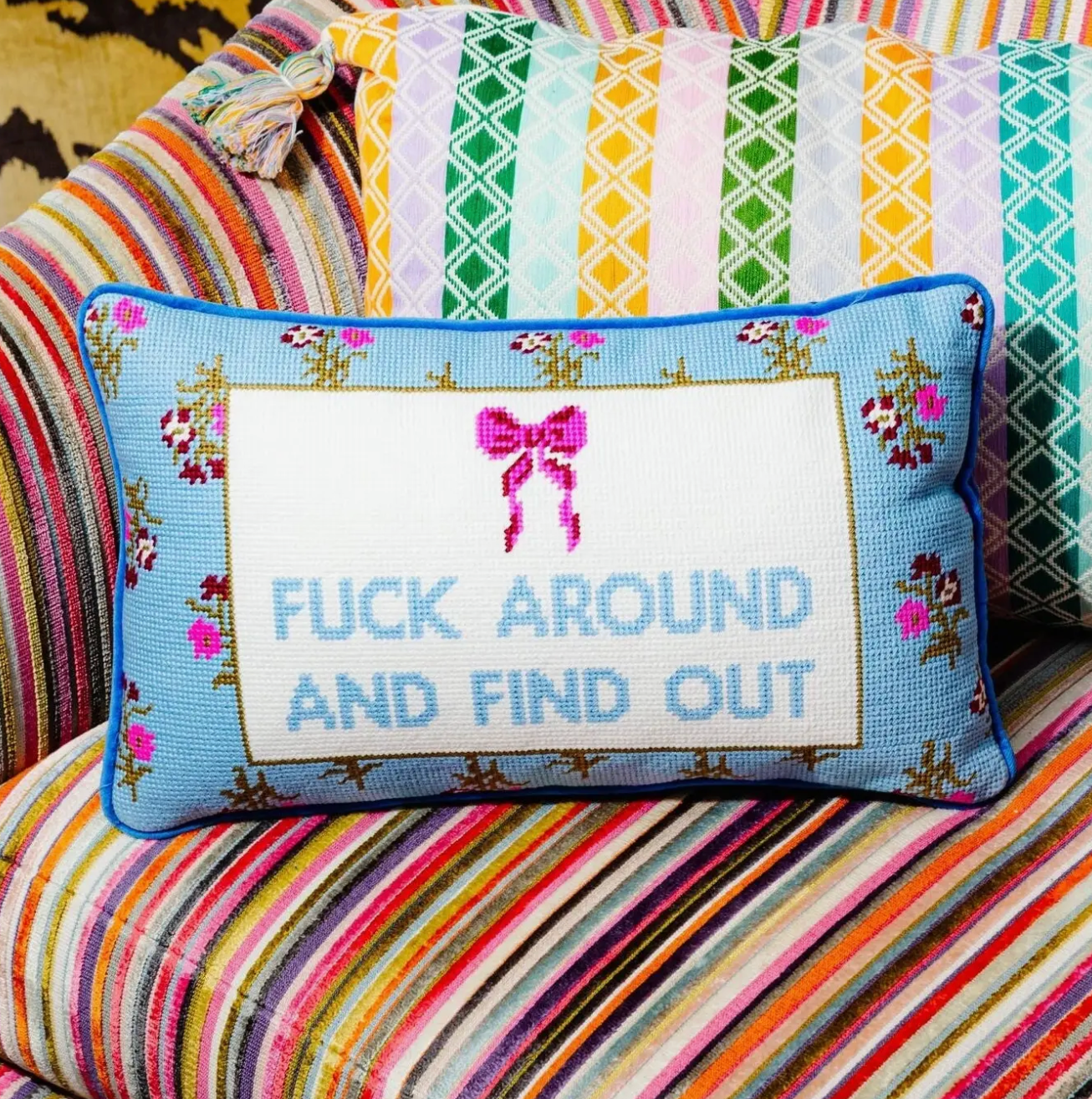 Fuck Around Needlepoint Pillow