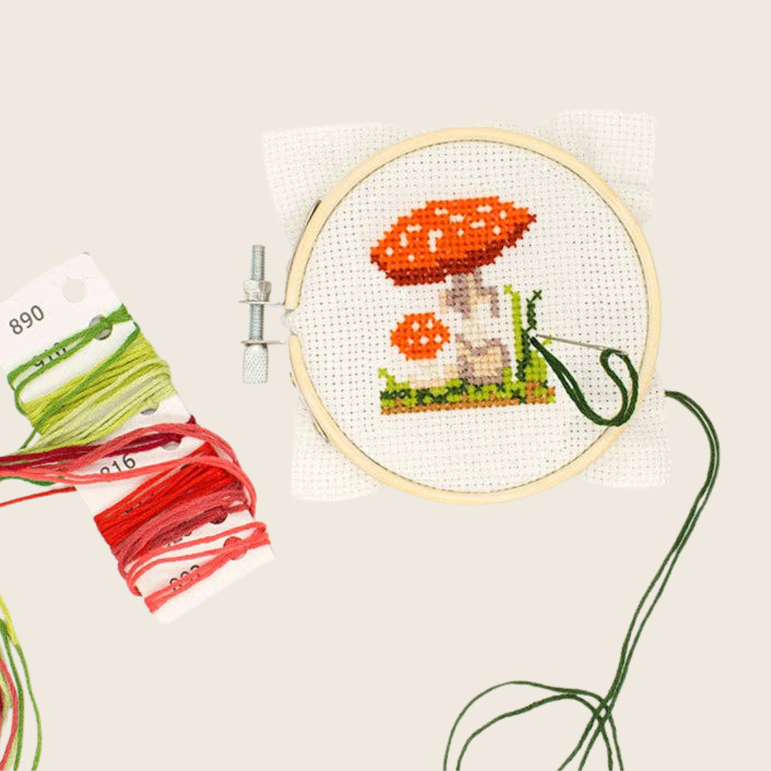 Mini Cross Stitch Embroidery Kit - Mushroom