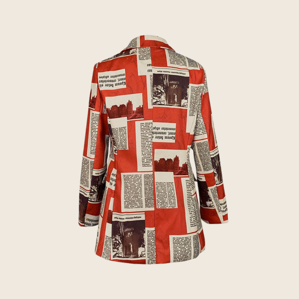 Loose Buttoned Newspaper Print Blazer