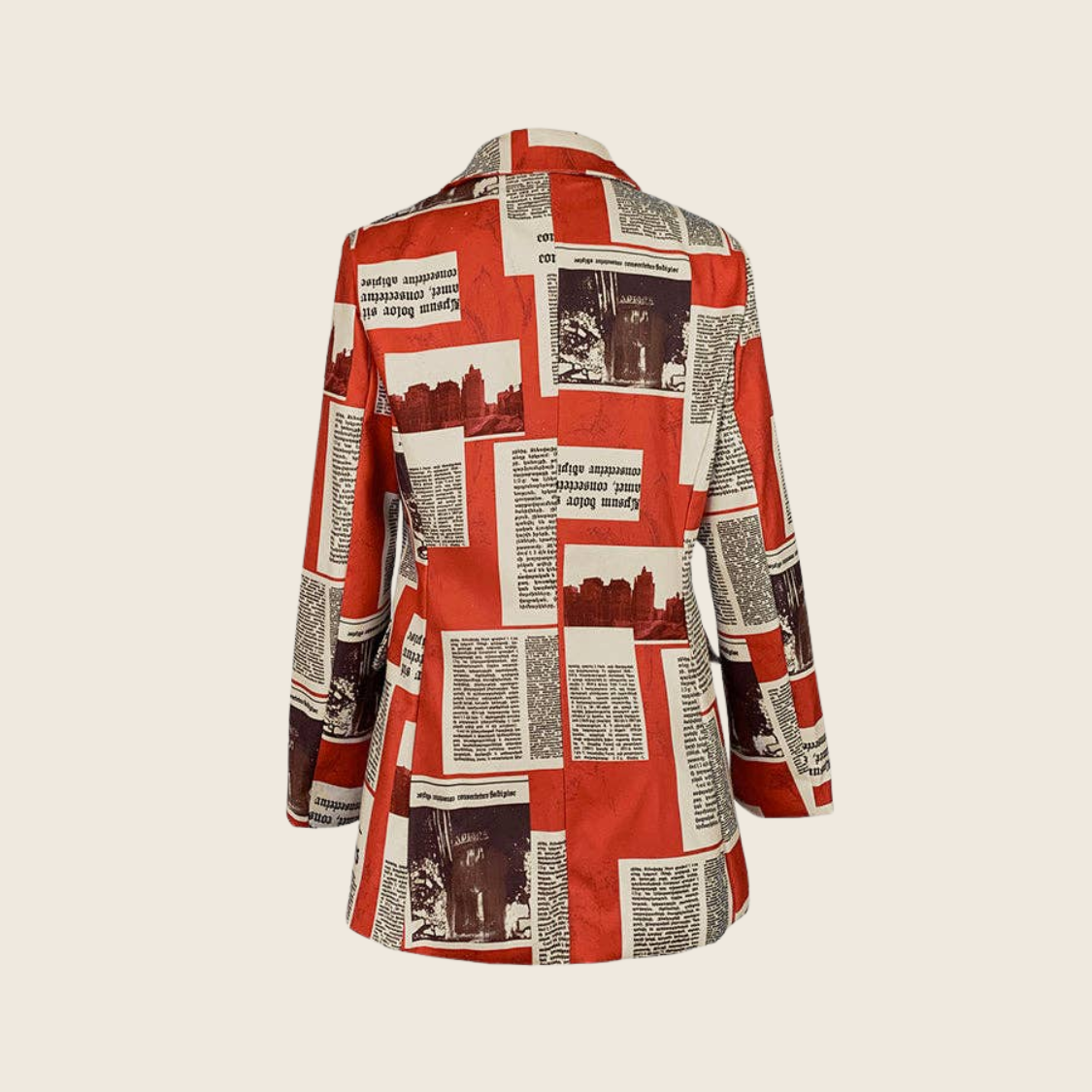Loose Buttoned Newspaper Print Blazer