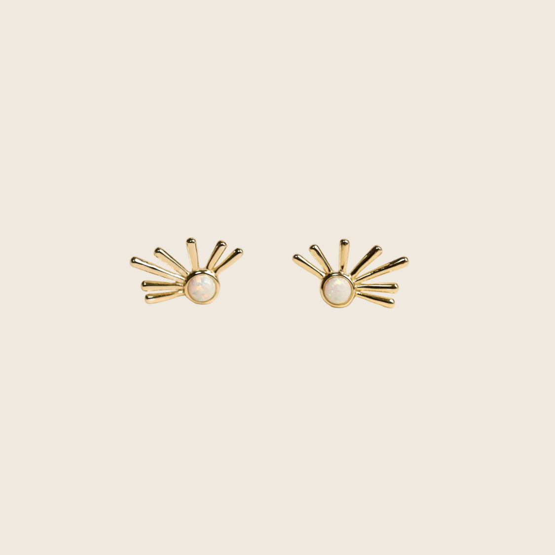 Sun Ray - White Opal - Gold Earrings