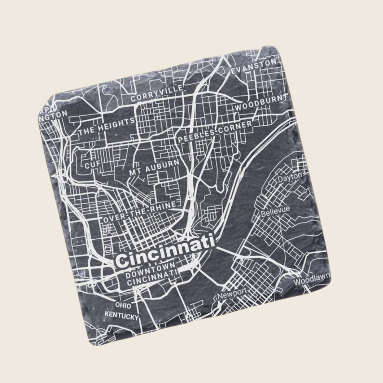 Cincinnati Map Slate Coasters