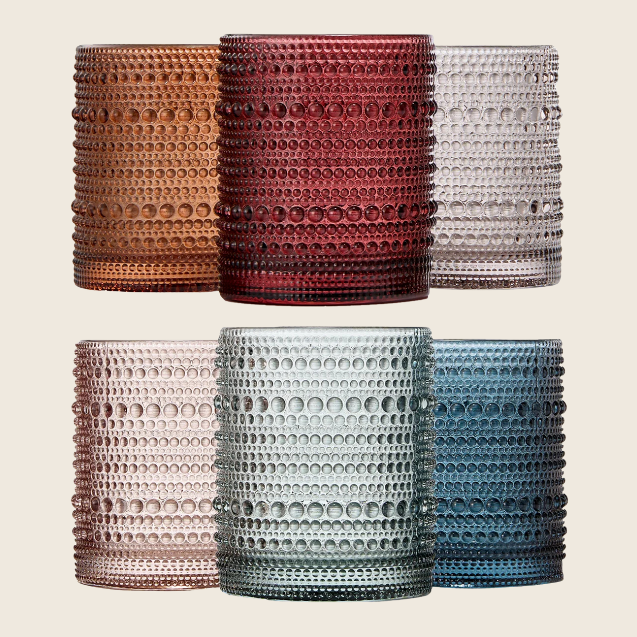 Hobnail Colored Beaded Tumbler Drinking Glasses Set Of 6