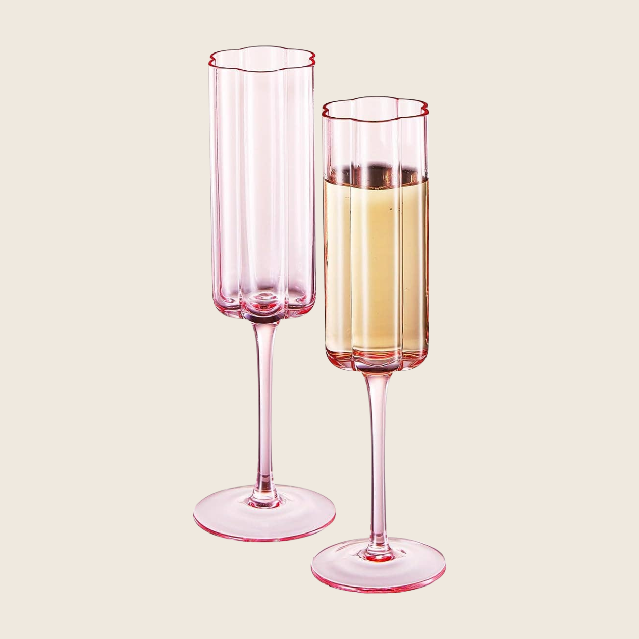Flower Vintage Champagne Flute Glassware - Set of 2 - 7.4 oz
