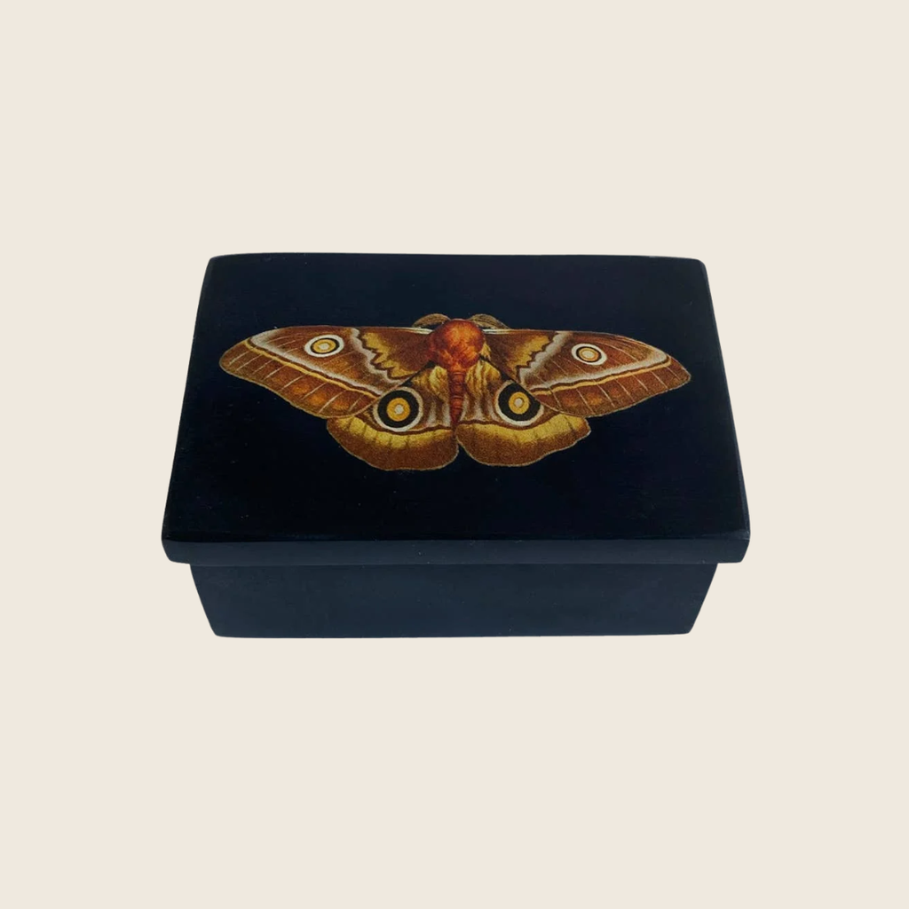Emperor Moth Black Soapstone Box