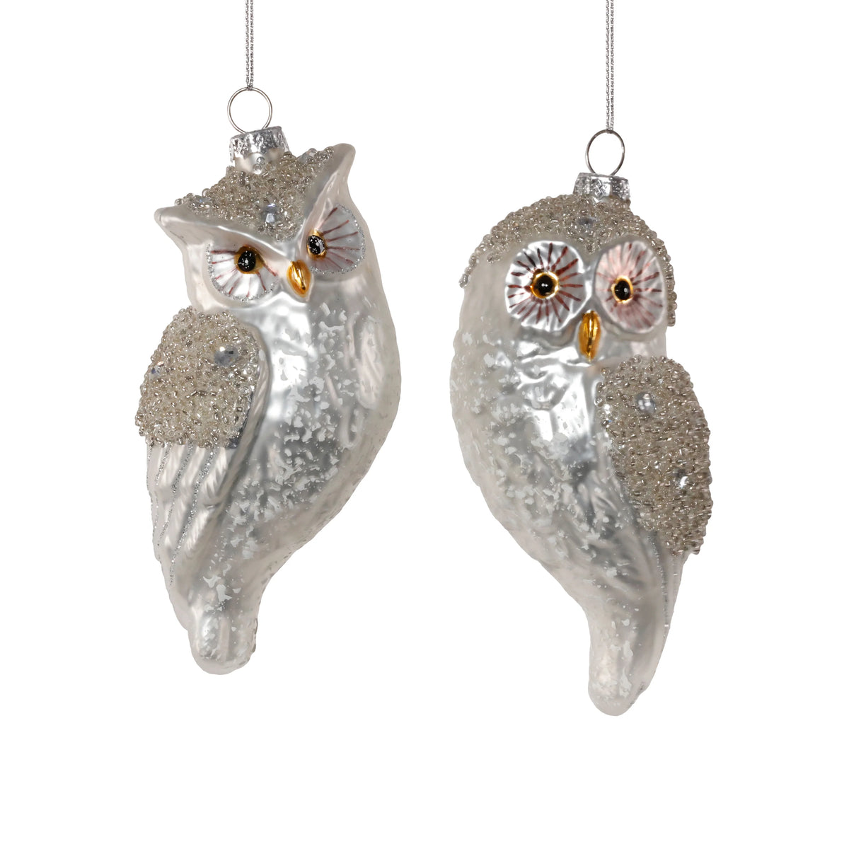 Silver and Gray Owl Glass Ornament