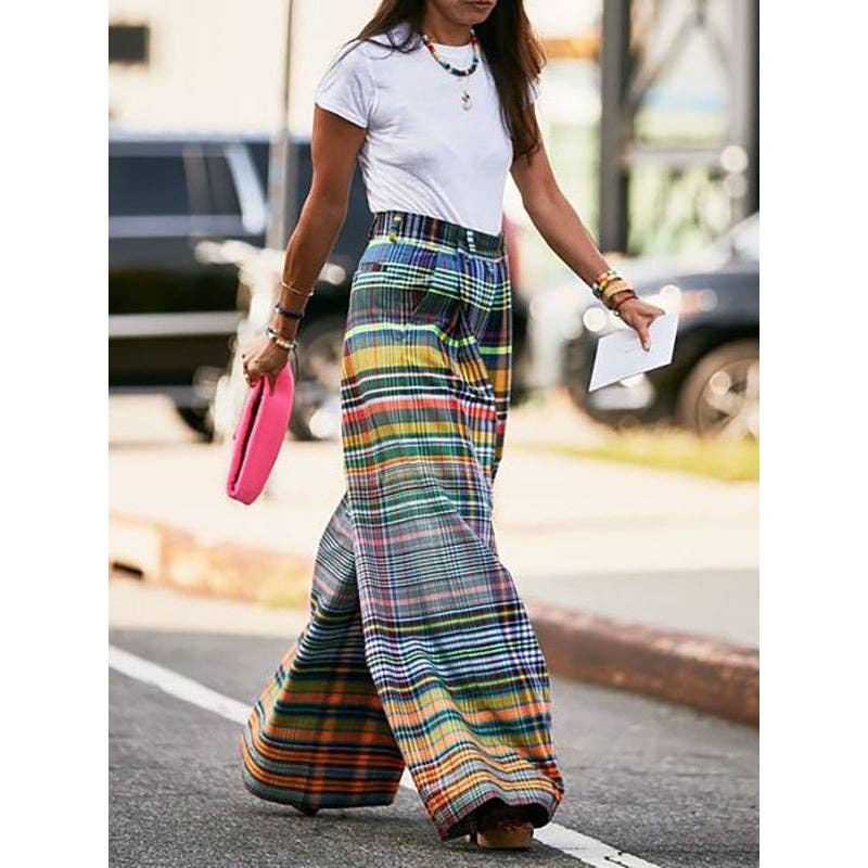 Stylish Wide Leg Checkerboard Casual Pants
