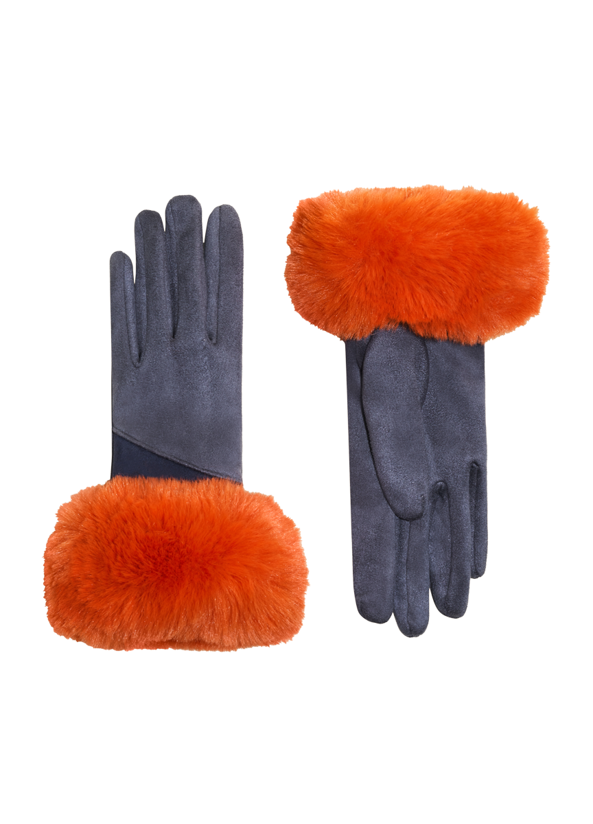 Two Tone Bettina Faux Fur Glove - Denim