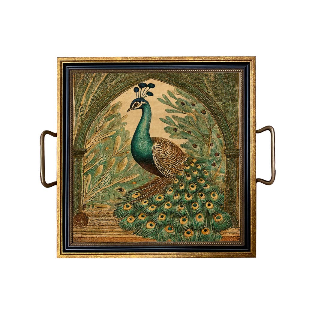 Vintage Style Peacock Decorative Tray | Tabletop Decor
