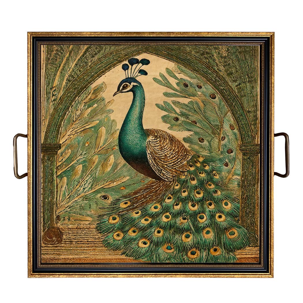 Vintage Style Peacock Decorative Tray | Tabletop Decor