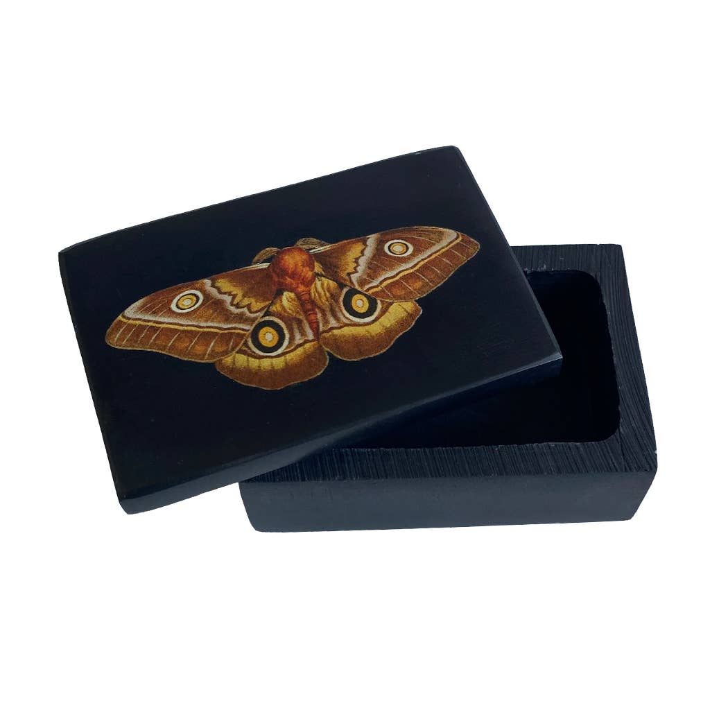 Emperor Moth Black Soapstone Trinket Jewelry | Storage Box