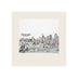 Tea towel, white cotton, illustrated Cincinnati skyline with colorful city landmarks, flat lay