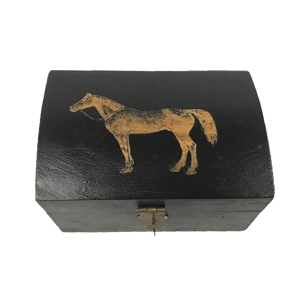 Standing Horse Antiqued Mango Wood Storage Box | Jewelry box