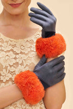 Two Tone Bettina Faux Fur Glove - Denim