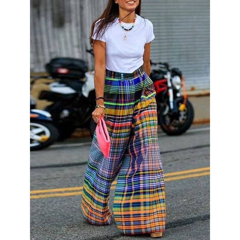 Stylish Wide Leg Checkerboard Casual Pants