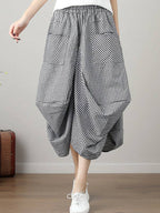 High Waisted Irregularity Elasticity Plaid Pleated Pockets Skirts