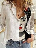 Stylish Asymmetric Printed Lapel Long Sleeves Blouse Tops