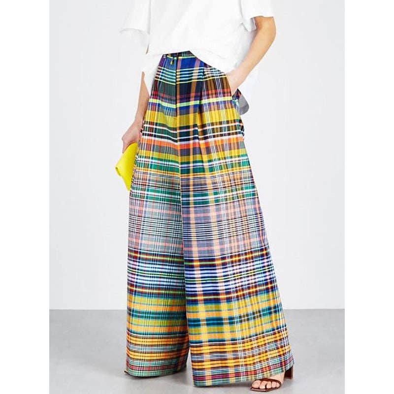 Stylish Wide Leg Checkerboard Casual Pants