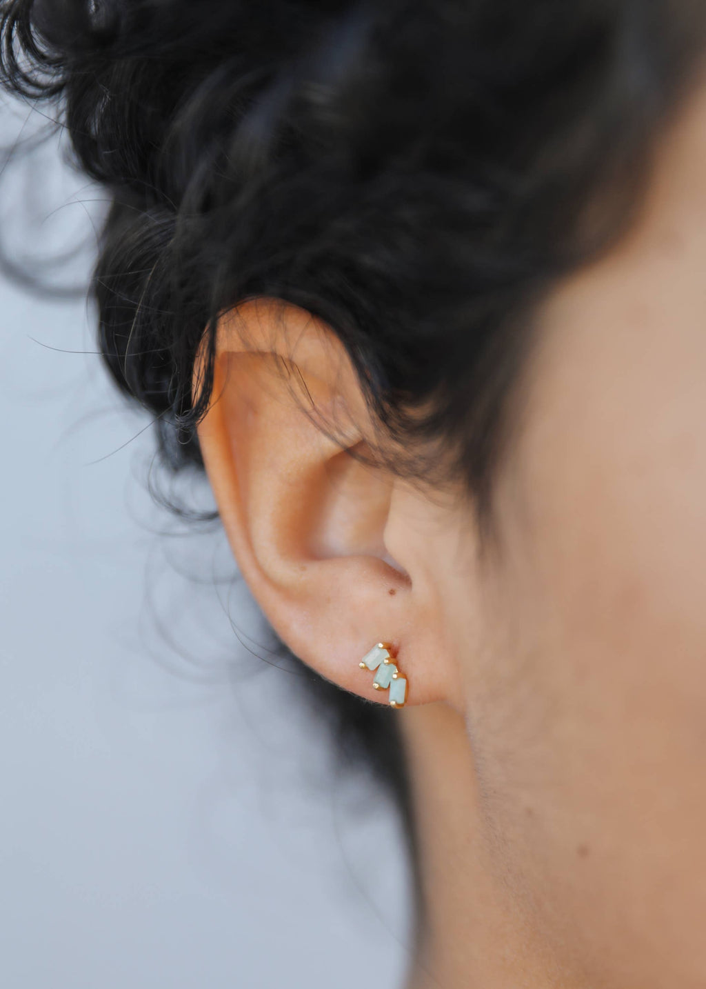 Offset Trio - Amazonite - Gold Earrings